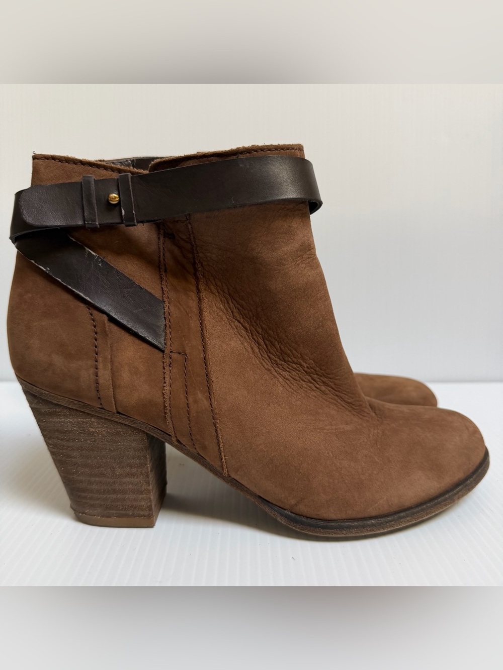 Brown Suede Women's Ankle Boots with Strap
